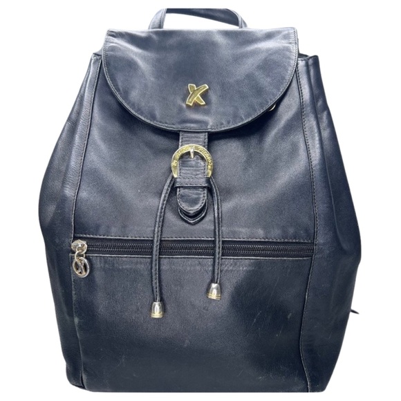 Paloma Picasso black leather backpack logo adjustable straps gold hardware main image 6